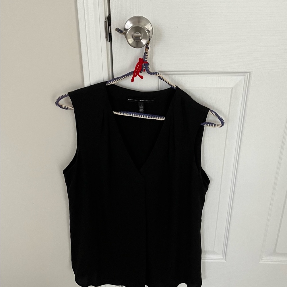 White House Black Market V-Neck Black Blouse Sleeveless - Picture 3 of 10